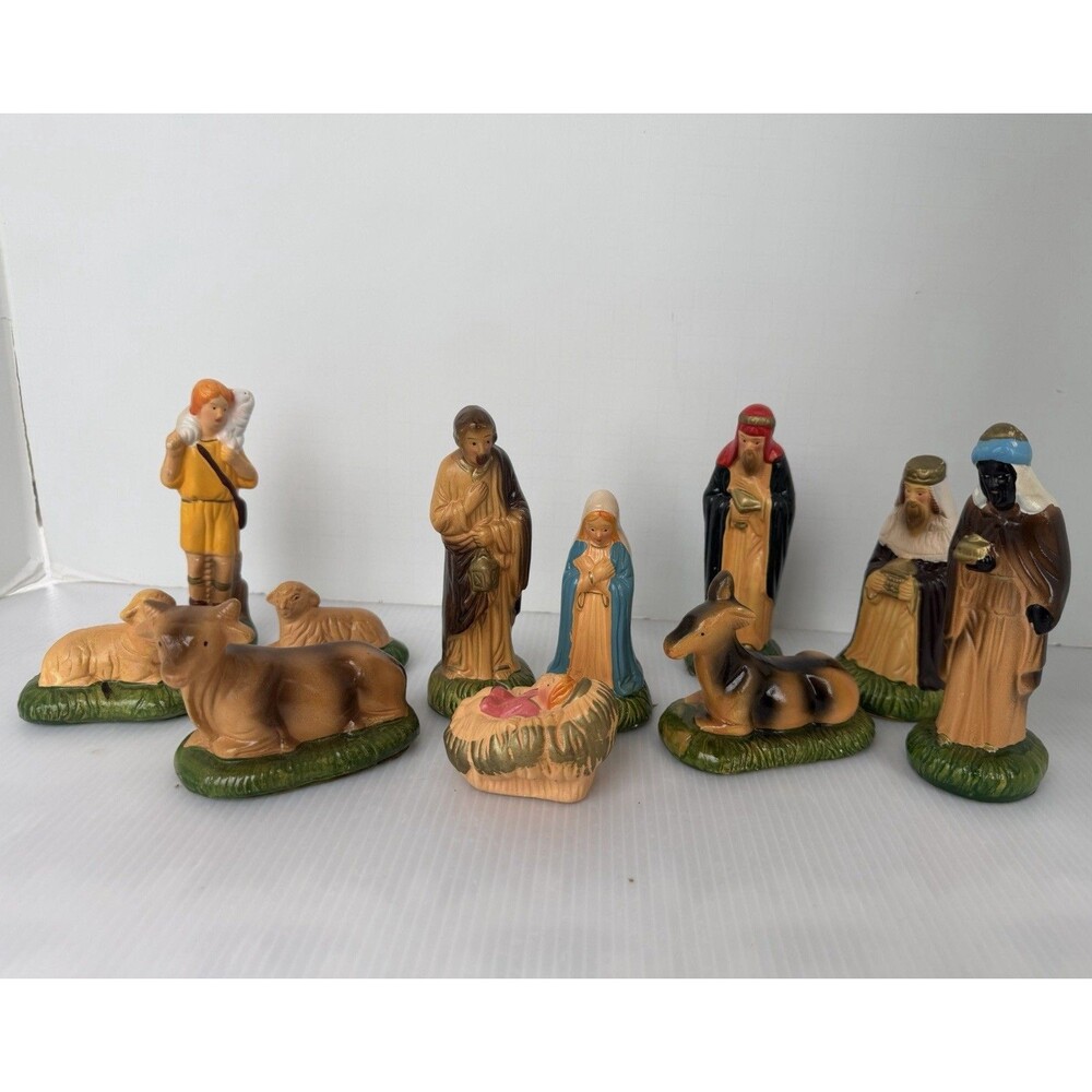 Vintage Nativity Set 11 Pc Taiwan Ceramic Figures Christmas Decor MCM Wise Men